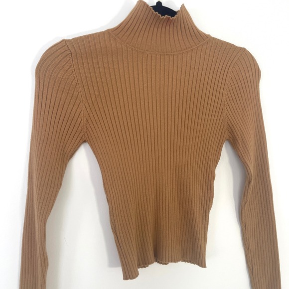 En Saison Women's Ribbed Knit Turtleneck Long Sleeve Brown Top Size XS - Picture 1 of 4